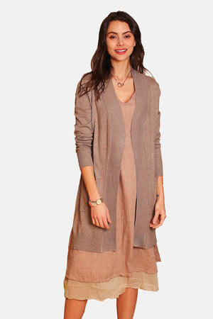 Long shawl collar cardigan with front pockets with long sleeves