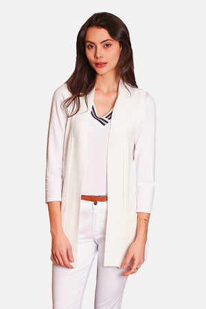 Long shawl collar cardigan with front pockets without sleeves