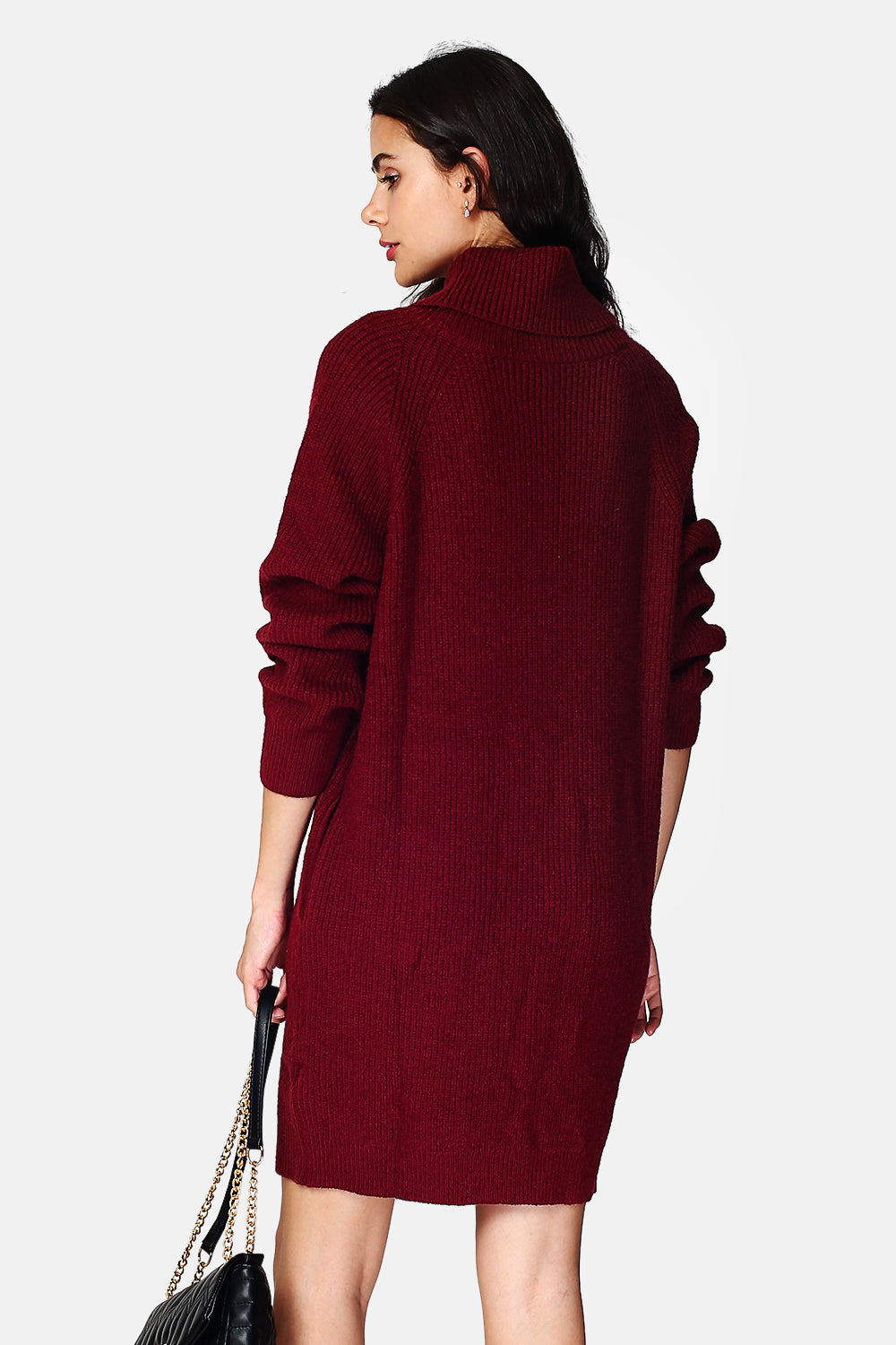 Turtleneck dress with pockets on 2 sides with long sleeves in English rib