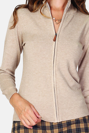 Classic 3-ply knit zipped cardigan with long sleeves