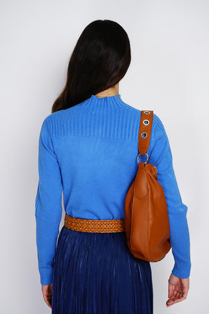 High-neck, long-sleeved ribbed sweater