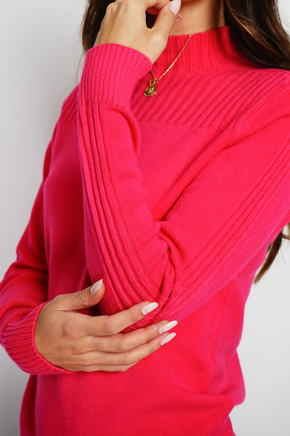 High-neck, long-sleeved ribbed sweater