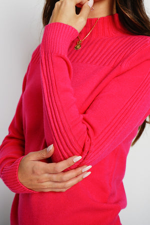 High-neck, long-sleeved ribbed sweater