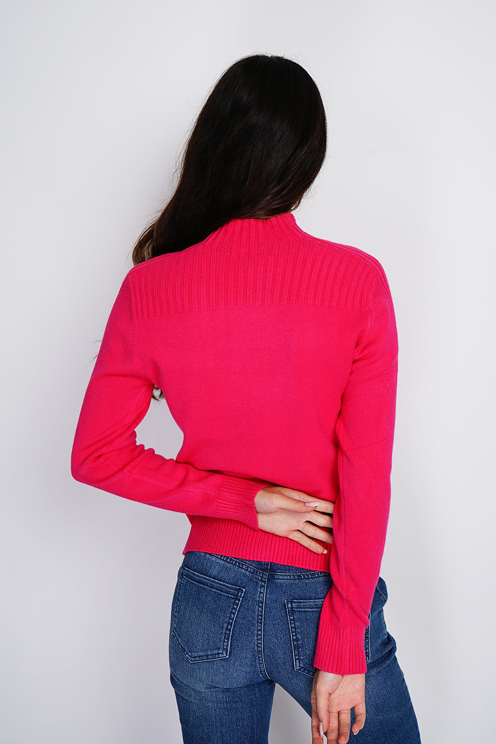 High-neck, long-sleeved ribbed sweater