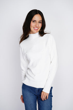 High-neck, long-sleeved ribbed sweater