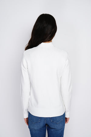 High-neck, long-sleeved ribbed sweater