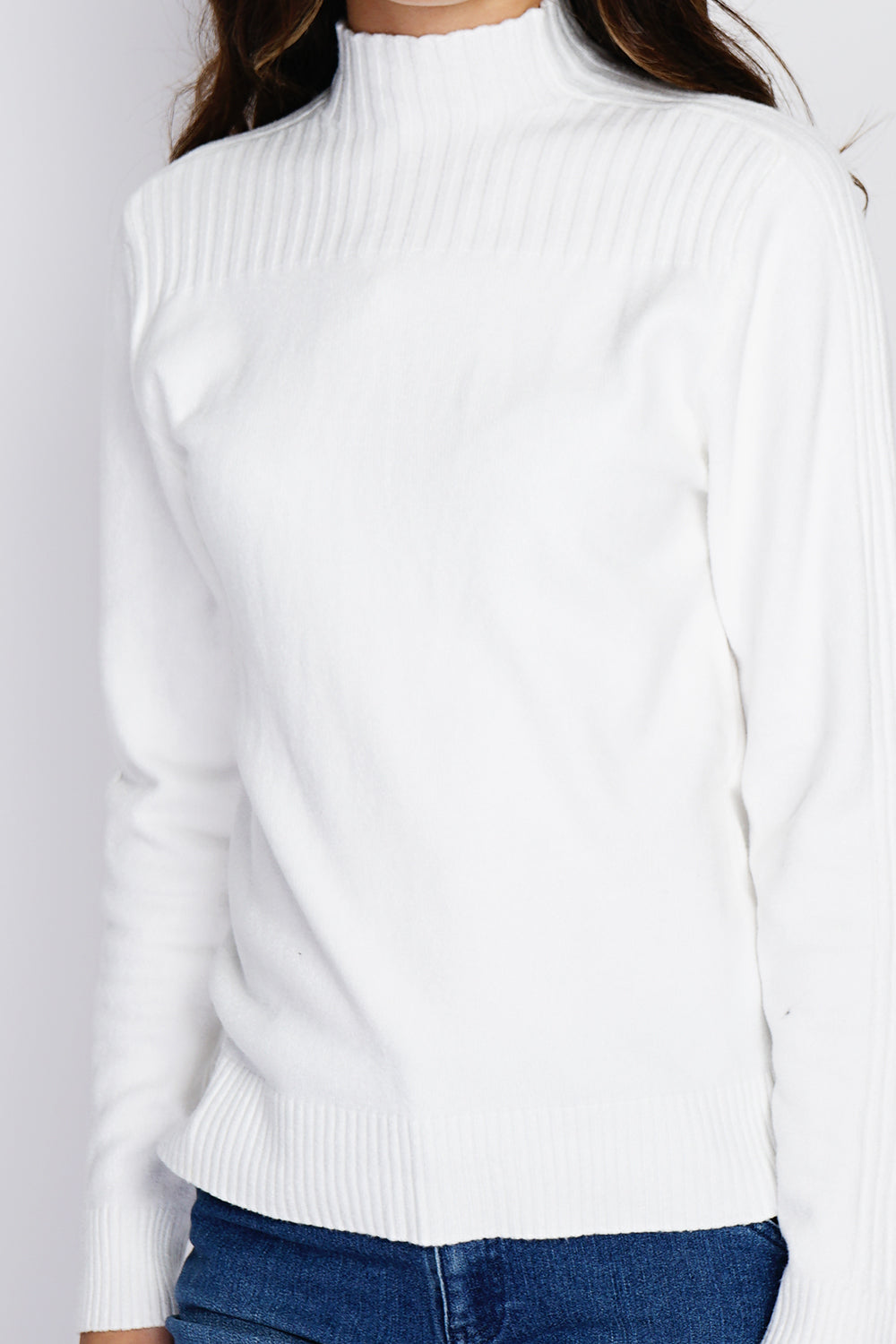 High-neck, long-sleeved ribbed sweater