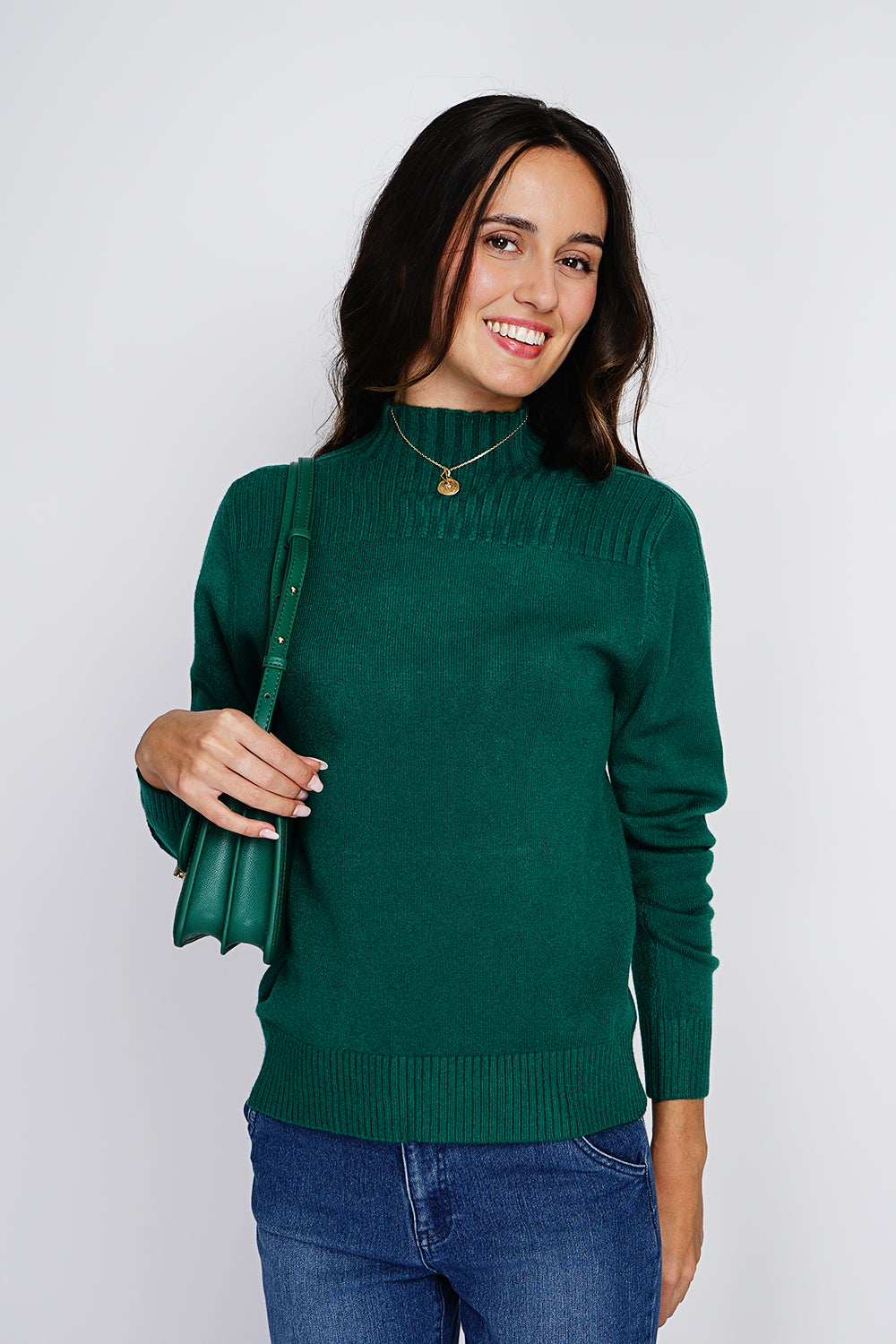 High-neck, long-sleeved ribbed sweater