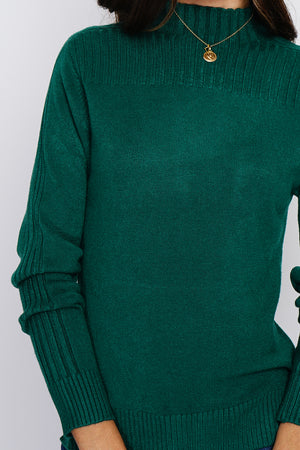 High-neck, long-sleeved ribbed sweater