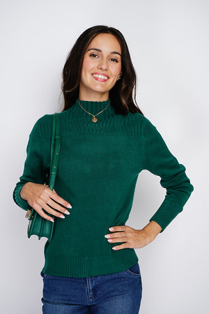 High-neck, long-sleeved ribbed sweater