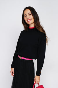 Buttoned turtleneck sweater with long sleeves in two-tone