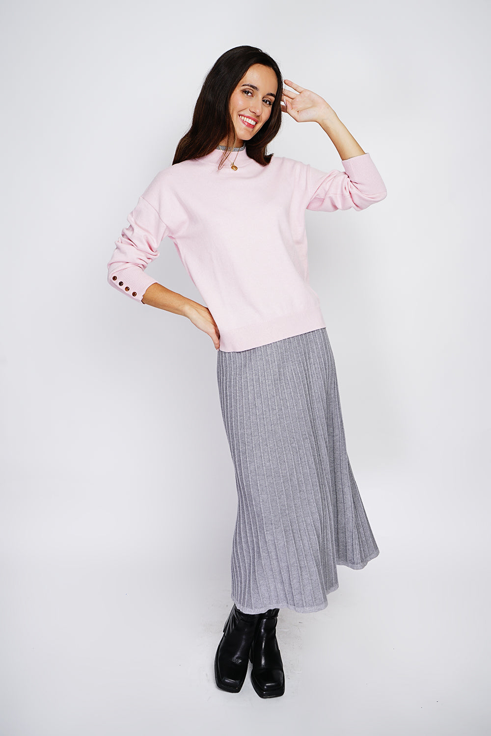 Buttoned turtleneck sweater with long sleeves in two-tone