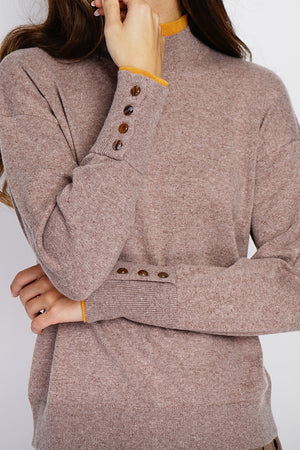 Buttoned turtleneck sweater with long sleeves in two-tone