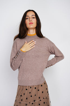 Buttoned turtleneck sweater with long sleeves in two-tone