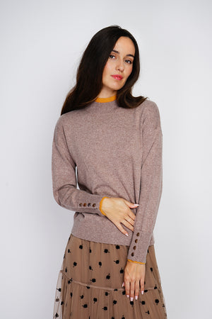 Buttoned turtleneck sweater with long sleeves in two-tone