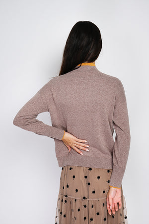 Buttoned turtleneck sweater with long sleeves in two-tone