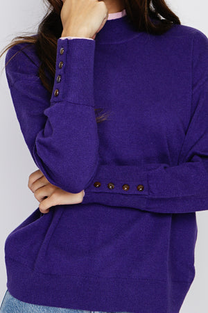 Buttoned turtleneck sweater with long sleeves in two-tone