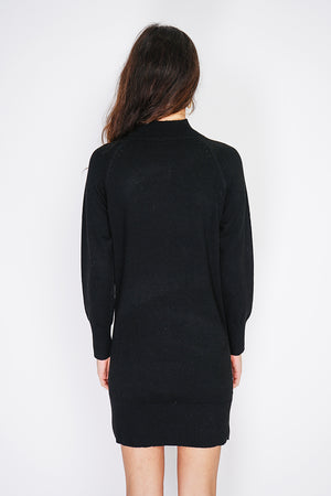 High collar dress with fancy knitting on the front and on the tiered sleeves