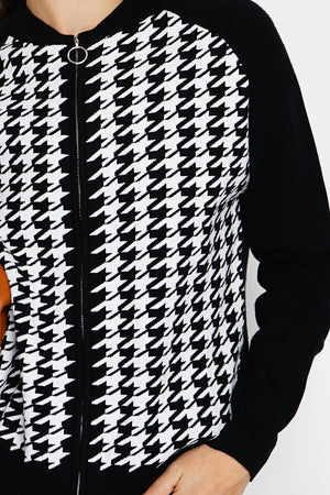 Vest Long-sleeved houndstooth knitted zipped bomber vest