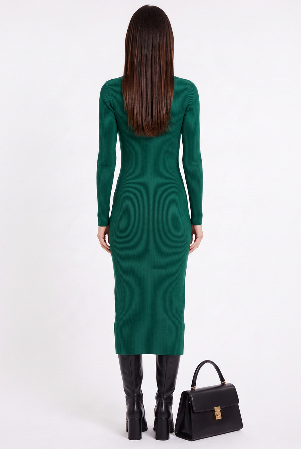 High collar dress closed with a zip with long sleeves