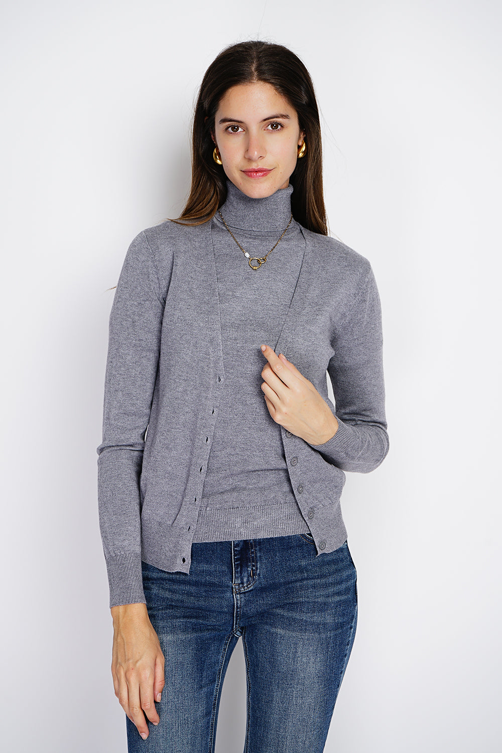 Twin-set classic turtleneck 3-ply knitting with long sleeves