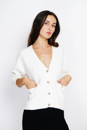 Fancy buttoned ribbed cardigan with large collar