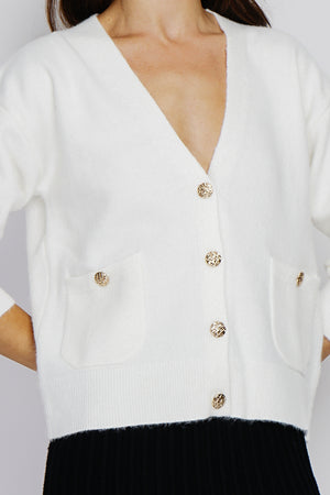 Fancy buttoned ribbed cardigan with large collar