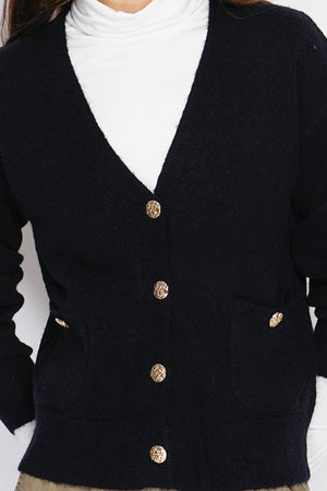 Fancy buttoned ribbed cardigan with large collar