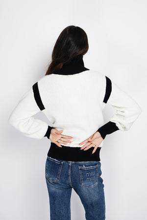 Bi-color zipped cardigan with long sleeves