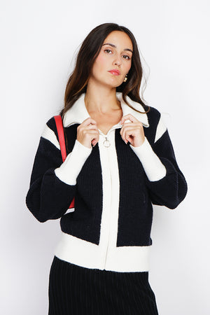 Bi-color zipped cardigan with long sleeves