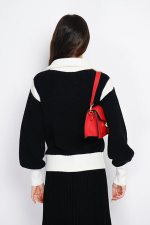 Bi-color zipped cardigan with long sleeves