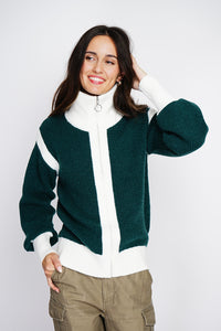 Bi-color zipped cardigan with long sleeves