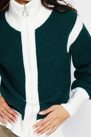 Bi-color zipped cardigan with long sleeves