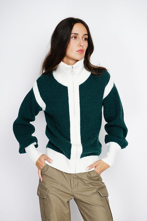 Bi-color zipped cardigan with long sleeves