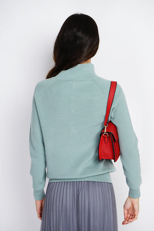 High neck sweater with fancy button front and long sleeves