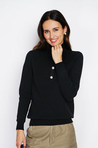 High neck sweater with fancy button front and long sleeves