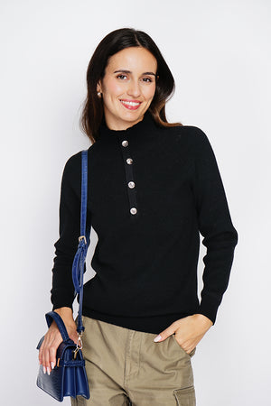 High neck sweater with fancy button front and long sleeves