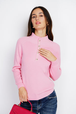 High neck sweater with fancy button front and long sleeves