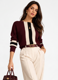 Bi-color crew neck sweater with long sleeves – Wine red – Assuili