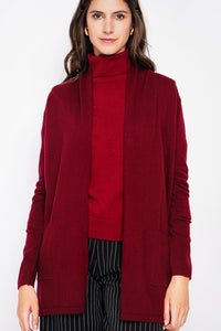 Long shawl collar cardigan with front pockets and long sleeves