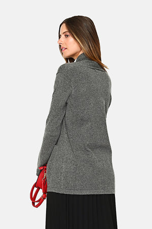 Long shawl collar cardigan with front pockets and long sleeves
