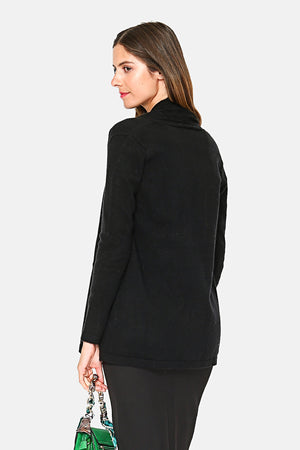 Long shawl collar cardigan with front pockets and long sleeves