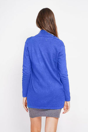 Long shawl collar cardigan with front pockets and long sleeves