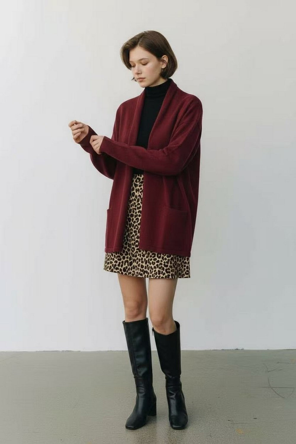 Long shawl collar cardigan with front pockets and long sleeves