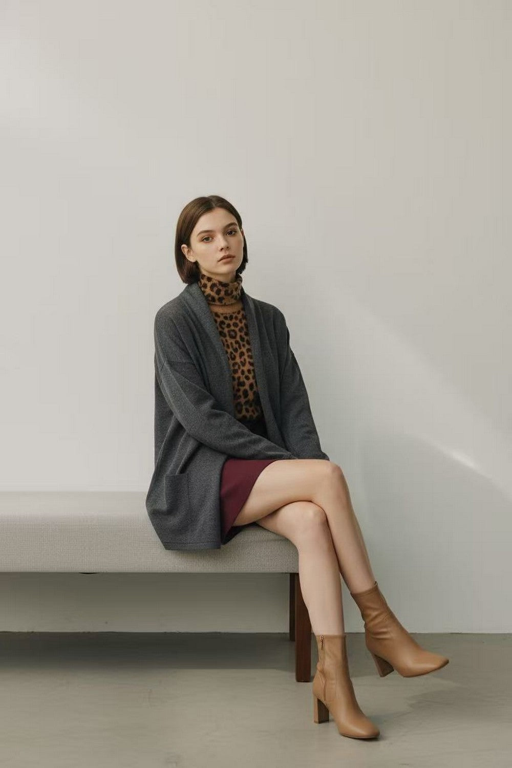 Long shawl collar cardigan with front pockets and long sleeves