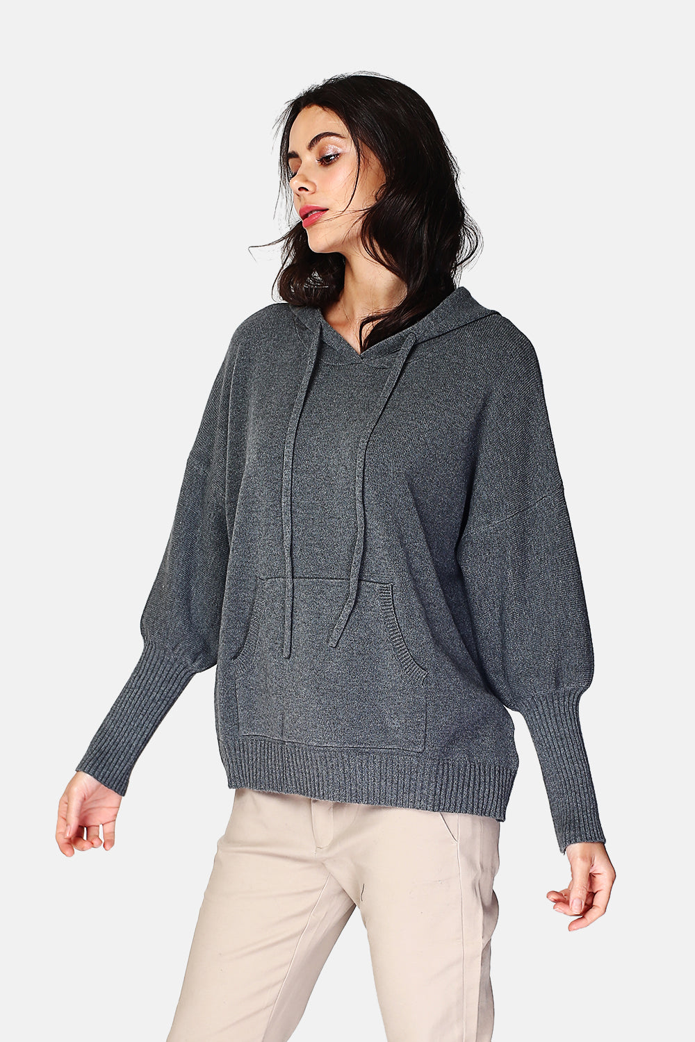 Pull à capuche poche devant 4 fils – Gris foncé – Assuili