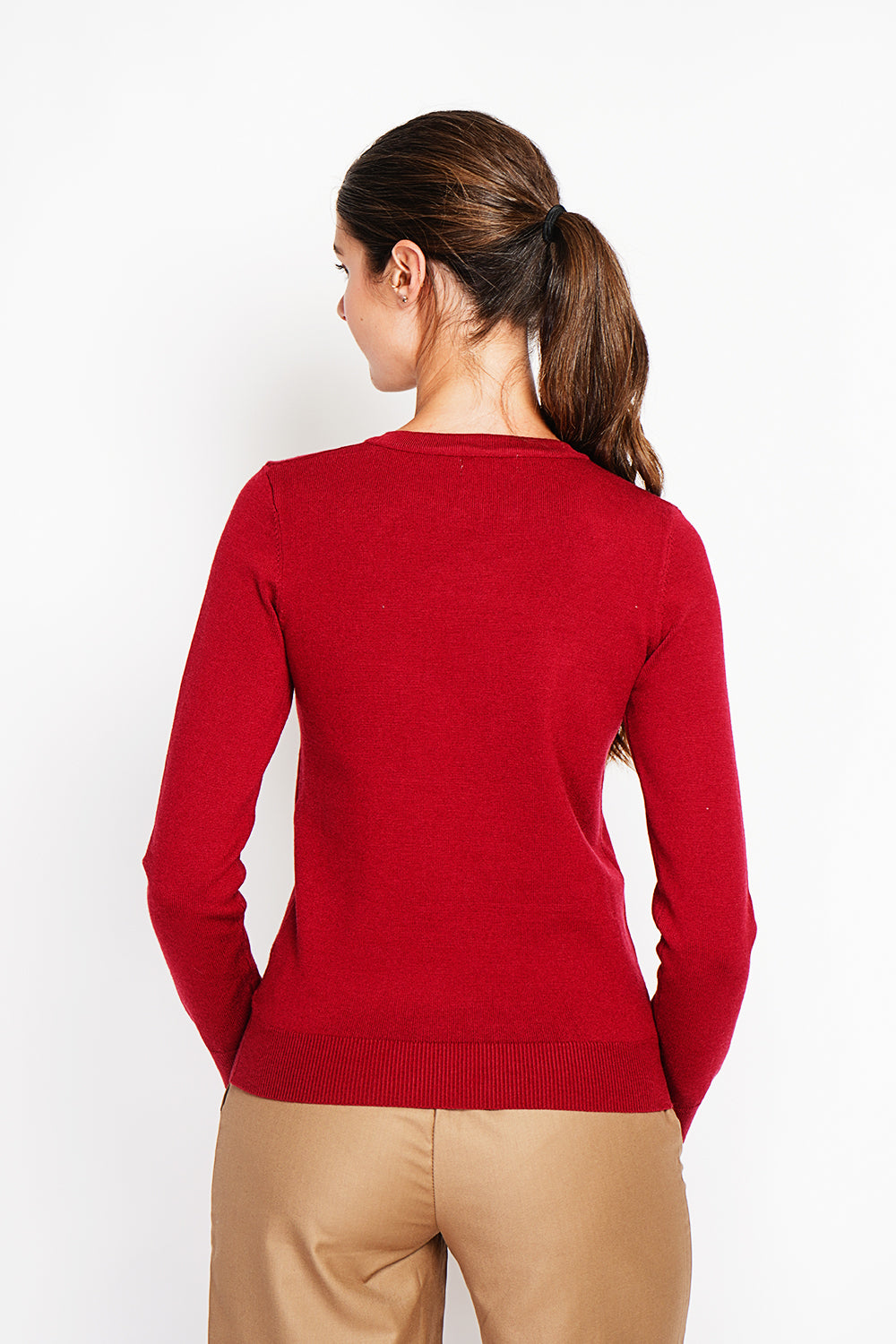 Satin bow crew neck sweater with long sleeves