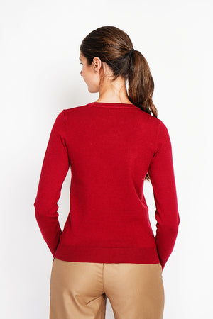 Satin bow crew neck sweater with long sleeves