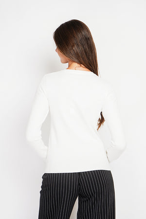 Satin bow crew neck sweater with long sleeves