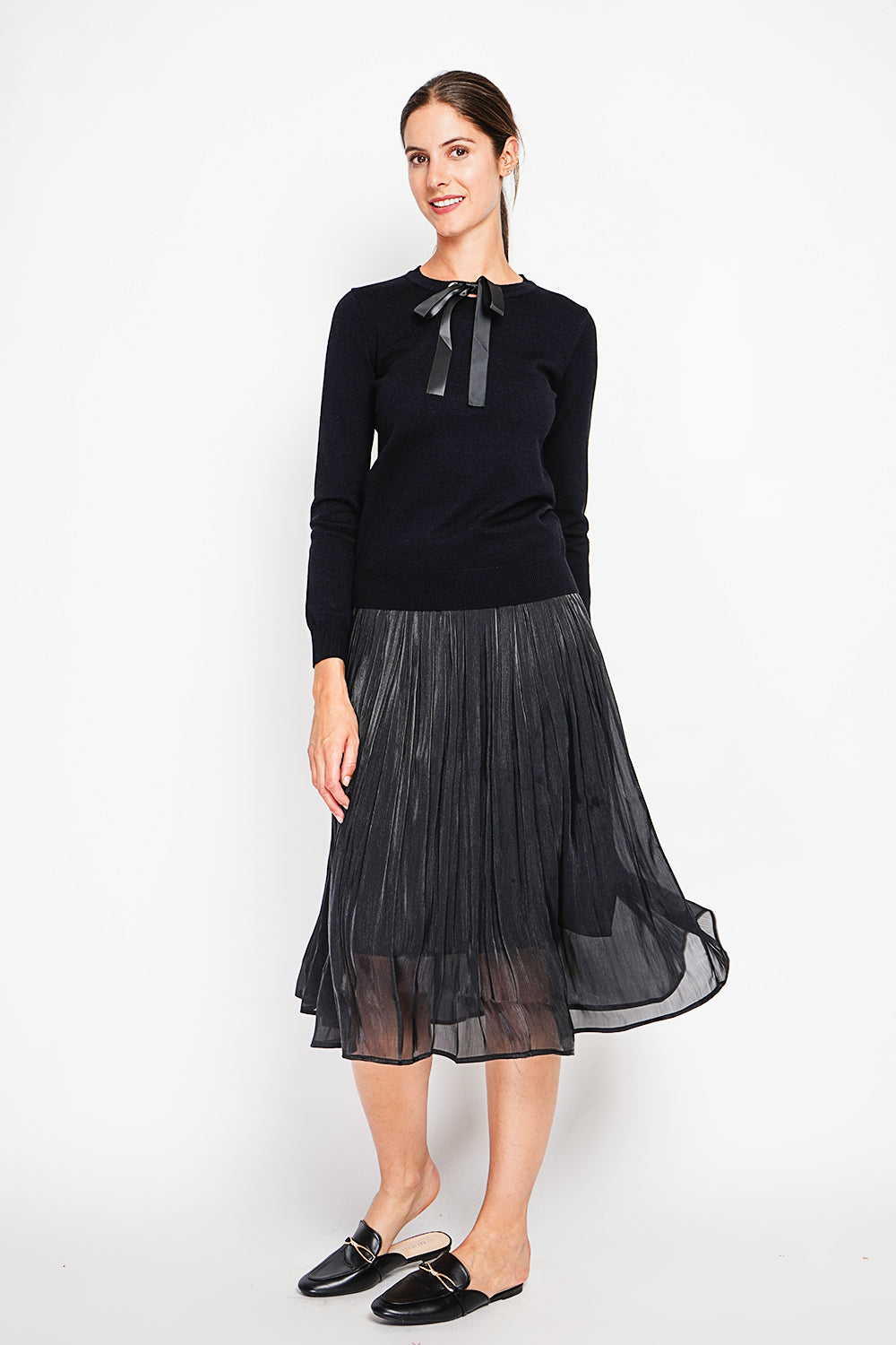 Pull col rond nœud en satin – Noir – Assuili